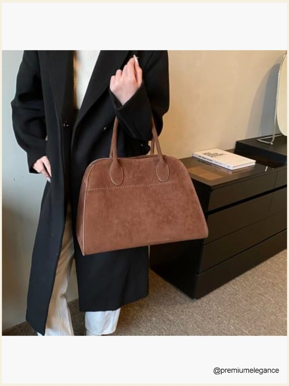 Retro Suede Leather Tote Bag Shoulder Handbag Top Handle Crossbody Purse - Picture 2 of 5